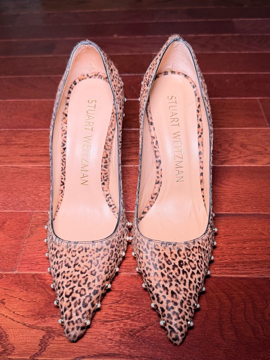 Stuart Weitzman Shoes - Stuart Weitzman Leopard-Print Pointed Toe Studded Pumps - Tan/Black